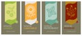 Vector set of herbal tea labels with icons of herbs and plants. Tea packaging template, peppermint and chamomile, rosehip and