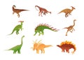 Vector set of herbivorous dinosaurs isolated on a white background. Dinosaur, Ankylosaurus, Dinosaur, Parasaurolophus