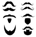 Vector set of hipster mustache. Mustache icons. fashion dandy hipster beard, barber shop signs. Black old style curly