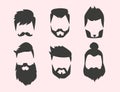 Vector set of hipster retro hair style mustache vintage old shave male facial beard haircut illustration Royalty Free Stock Photo