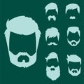 Vector set of hipster retro hair style mustache vintage old shave male facial beard haircut isolated illustration Royalty Free Stock Photo