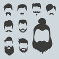 Vector set of hipster retro hair style mustache vintage old shave male facial beard haircut isolated illustration Royalty Free Stock Photo