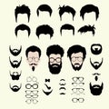 Vector set of hipster style haircut, glasses