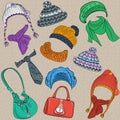 Vector set hipster winter warm knitted hats