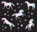 Vector set of holographic silhouettes of unicorn Royalty Free Stock Photo