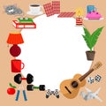 Vector set for home comfort, comfort and entertainment with a place to record or image. Everything for games, sports and