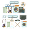 Vector set of home electronics objects isolated on white background. House appliances icons. Royalty Free Stock Photo