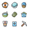 Vector Set of Homeless Icons. Help, Homelessness, Tramp, Food, Benefit, Housing, Document, Medical, Employment.