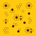 Vector set of honeycomb and beekeeping company logotype. Flower