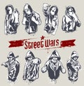 Vector set of hoody gangsters Royalty Free Stock Photo