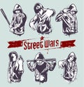 Vector set of hoody gangsters