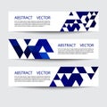 Vector set of horizontal banners. Blue triangles on a white background, abstract geometric backgrounds.