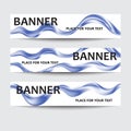 Vector set of horizontal banners. Blue waves on a white background. Royalty Free Stock Photo