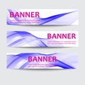 Vector set of horizontal banners with blue waves on a white background. Royalty Free Stock Photo