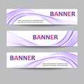 Vector set of horizontal banners. Dynamic blue waves on a white background. Royalty Free Stock Photo