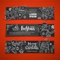 Vector set of horizontal chalk Christmas blackboard banners.