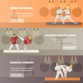 Vector set of horizontal martial arts concept banners, flat style Royalty Free Stock Photo