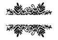 Vector set of horizontal pattern of branches with plant leaves. A hand-drawn set of isolated horizontal borders doodles twigs with Royalty Free Stock Photo