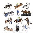 Vector set of horse riders icons, flat design Royalty Free Stock Photo