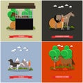 Vector set of horse riding concept posters in flat style