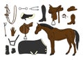 Vector set of horse riding equestrian equipment Royalty Free Stock Photo