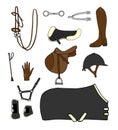 Vector set of horse riding equestrian equipment Royalty Free Stock Photo