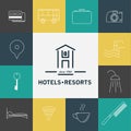 Vector set of hotel and resort logo design. Royalty Free Stock Photo