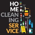 Vector set of household supplies cleaning product , tools of house cleaning isolated on black background. template with copy space Royalty Free Stock Photo