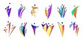 Vector set human body logos, people shapes, geometric colorful stylezid figures, family, social group. Abstract human