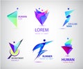 Vector set of human, man, people group logos. Teamwork, family, leader 3d origami