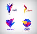 Vector set of human, man, people group logos. Teamwork, family, leader 3d origami