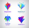 Vector set of human, people group logos. Family, business teamwork, friendship concept. 3d origami