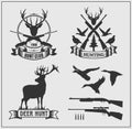 Set of hunting club labels, badges and design elements.