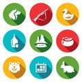 Vector Set of Hunting Icons. Dog, Gun, Duck, Alcohol, Lake, Ear, Bear, Season, Rabbit. Royalty Free Stock Photo