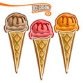 Vector set of Ice Cream in Waffle Cone