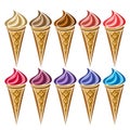 Vector set of Ice Cream in waffle Cone Royalty Free Stock Photo