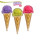 Vector set of Ice Cream in Waffle Cone