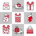 Vector set icon for Christmas and New Year design. Template for invitation, card. Isolated elements in a simple contour style Royalty Free Stock Photo