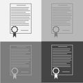 Vector set icon of contract with stamp. Icon important document