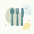 Vector set icon knife, fork, spoon. Cutlery. Table setting on multicolored background. Layers grouped for easy editing