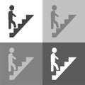Vector set icon of a man goes up the stairs, on the career ladder on white-grey-black color. Royalty Free Stock Photo