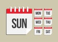 Vector set icon page calendar, days of the week