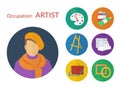Vector set of icons for artist, flat design Royalty Free Stock Photo