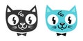 Vector Set Icons Of Cat Head In Retro Cartoon Style. Cute Cat In Vintage Style