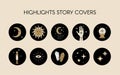 Vector set of icons and emblems for social media celestial stories highlight covers - design templates Royalty Free Stock Photo