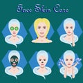 Vector set of icons with facial skin treatment and care for cosmetology