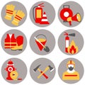 Vector set icons of firefighting equipment illustration