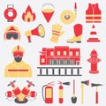 Vector set icons of firefighting equipment illustration