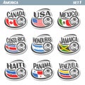 Vector set icons of Flags American National Teams Royalty Free Stock Photo