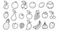 Vector set icons of fruits and berries in flat style. Vector illustrations of fruit and berries Royalty Free Stock Photo